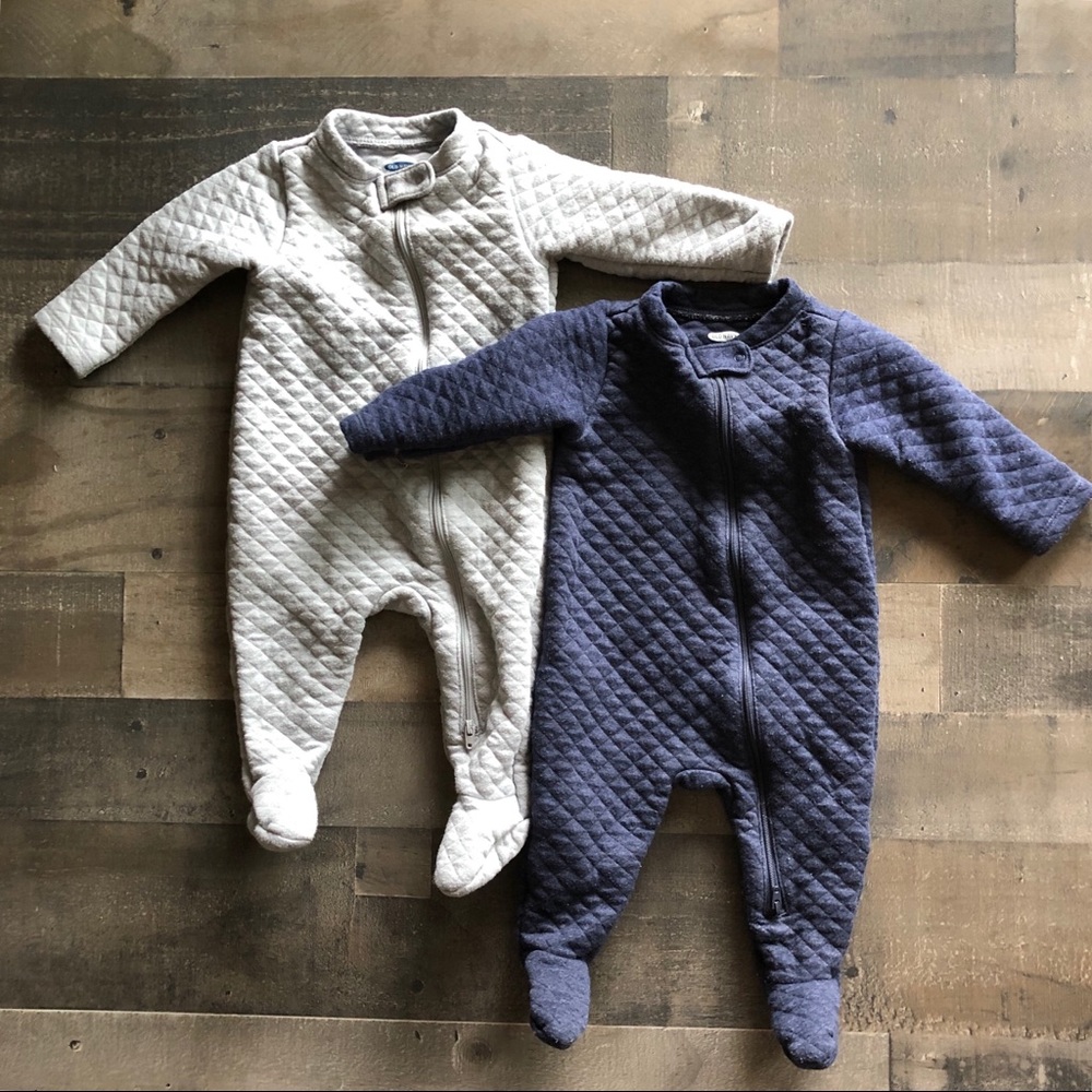Old Navy Gray and Blue Footie Zip-up One Piece